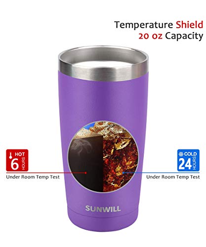 Sunwill 20Oz Tumbler With Lid, Stainless Steel Vacuum Insulated Double Wall Travel Tumbler, Durable Insulated Coffee Mug, Powder Coated Purple, Thermal Cup With Splash Proof Sliding Lid #TOP2