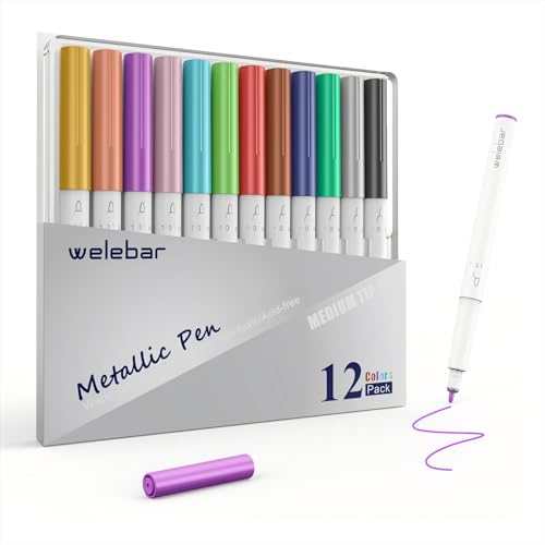 Image of 12 Pack Metallic Pen Set, Compatible with Cricut Maker 3 /Maker 4 /Maker /Explore 3 /4 /5 /Air 2 /Air, Metallic Ink Markers for Writing, Drawing, Invitations, Envelope, DIY Crafts