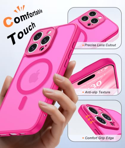 Image of FNTCASE for iPhone 16 Pro-Max Case: Translucent Hot Pink Fit for MagSafe