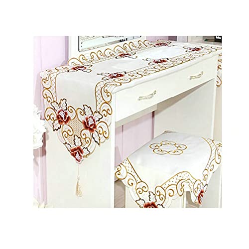 Chemin de table en coton brodé jaune et beige avec pompons décoratifs 40x150 cm WXKAGF