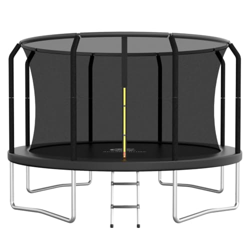 Image of ACWARM HOME Trampoline Outdoor 8FT 10FT 12FT 14FT 15FT 16FT Trampoline with Basketball Hoop and LED Lights, Recreational Trampolines for Kids and Adults with Enclosure Net & Ladder, ASTM Approved