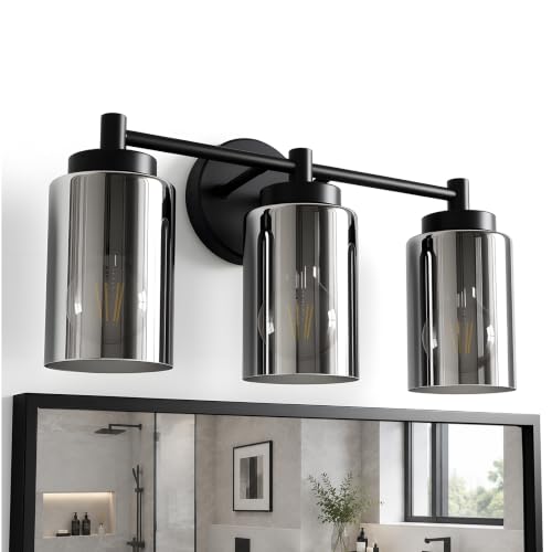 Combuh 3 Light Matte Black Bathroom Vanity Light Modern Glam Wall Sconce