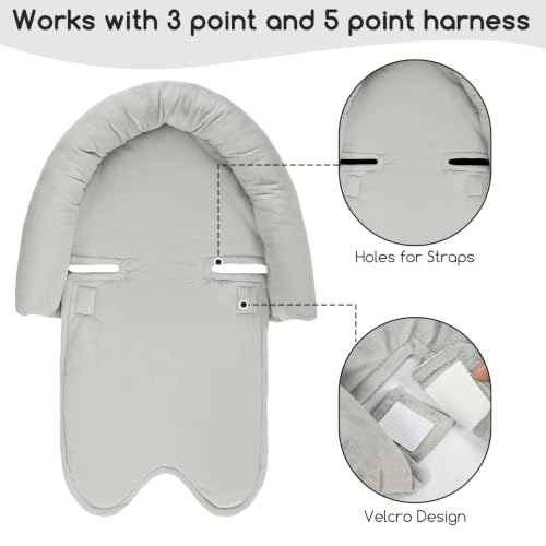 Image of Baby Car Seat Head Support for Newborn, GFU 2 in 1 Infant Car Seat Head Body Support with Strap Pads, Soft Stroller Cushion Pillow Insert for Girls, Fits for Stroller, Swing, Grey