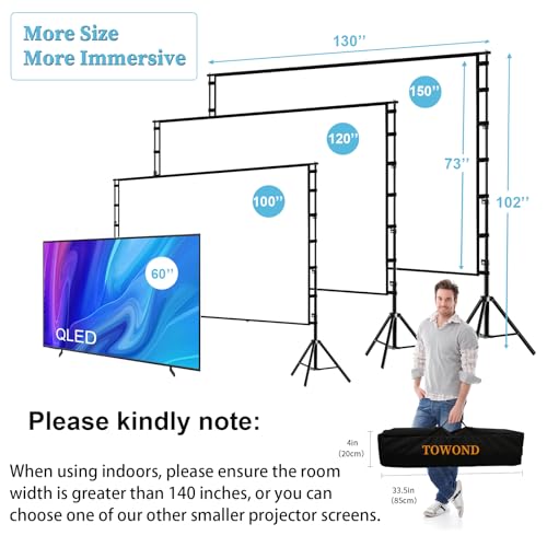 TOWOND Projector Screen and Stand, 150 inch Indoor Outdoor Projection Screen, Portable 16:9 4K HD Rear Front Movie Screen with Carry Bag Wrinkle-Free Design for Home Theater Backyard Cinema by TOWOND - Image 3