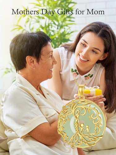 Gifts for Women Tree of Life Necklace 14k Gold Plated Sterling Silver Round Jade Jewelry for Women Mom Sister Birthday Christmas Gifts2