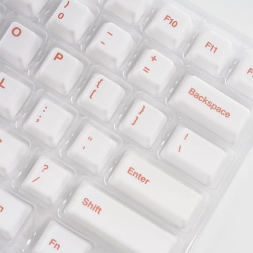 Image of Ceramic Keycap Set for 61 /67 /68 ANSI Keyboards 96 Keys (White with Pink) | Mechanical Keyboards Alumina Ceramic, Scratch-Resistant, Gloss Finish, TKL Layout, Comfortable Typing