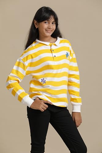 Image of Girls Cotton Tops Collection - Round Neck, Crop Top, Full & Half Sleeve, Drop Shoulder, Ruffle Sleeve, Graphic Printed, Embroidered & Slub Knit Styles, Soft Breathable Fabric for Kids Casual Wear