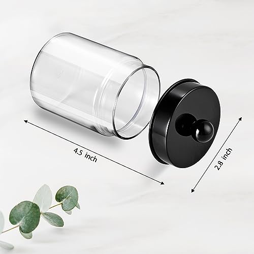 Amolliar Apothecary Jars Bathroom Vanity Storage Organizer Set -Countertop Canister Plastic Acrylic Jar - Farmhouse Decor Qtip Holder for Cotton Swabs,Makeup Sponges,Flossers,Paper Clips-Black (6) - Thumbnail 6