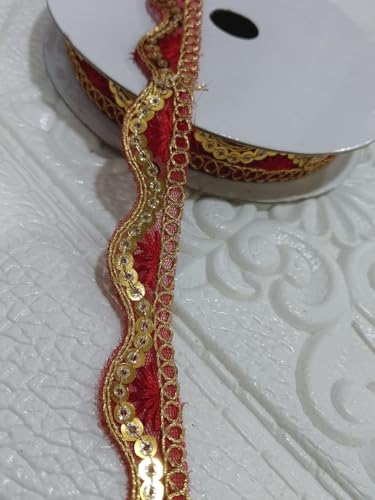 Image of Designer Golden Wave Lace Border for Blouse Saree Dupatta Lehenga Craft Decoration and Ethnic Sewing Accessories (RM-LACE49-5)