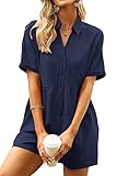 DEEP SELF V Neck Button Up Rompers for Women Dressy Short Sleeve Collared Comfy Shorts Jumpsuits for