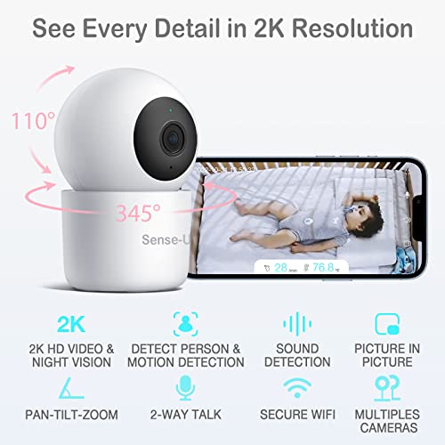 Sense-U Smart Baby Monitor 3+Remote Pan-Tilt-Zoom Camera, Video Baby Monitor With Movement, Rollover, Feeling Temperature Sensors | Night Vision, 2-Way Talk, Motion Detection & Free App, Green #TOP2