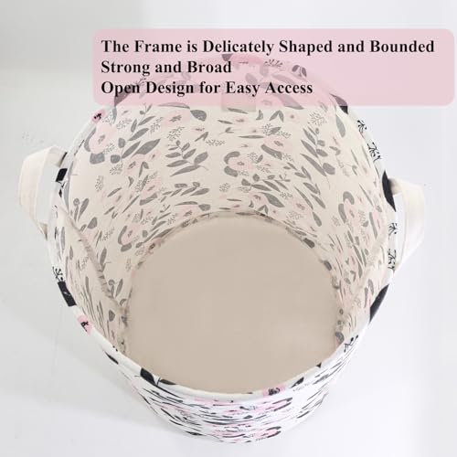 Image of Mziart Cute Laundry Basket, Large Floral Laundry Hamper for Girls Kids Toys Collapsible Clothes Organizer Waterproof Foldable Baby Hamper for Nursery Dorm Fabric Storage Basket Bin with Handles (Pink)