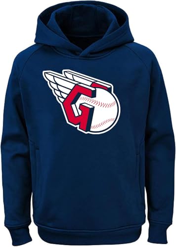 Outerstuff MLB Youth 8-20 Team Color Polyester Performance Primary Logo Pullover Sweatshirt Hoodie - Cleveland Guardians Navy Large 14-16