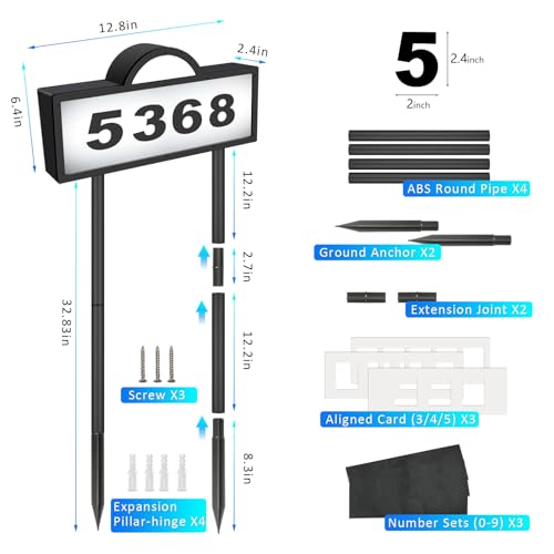 Geyueya Home GE-WS156-NEW Solar Address Signs For Yard, Solar Powered Address Sign With Warm White & Cold White, Ip65 Waterproof Solar House Numbers For Outside, Led Illuminated Plaques Wall Mounted & In Ground thumb #5