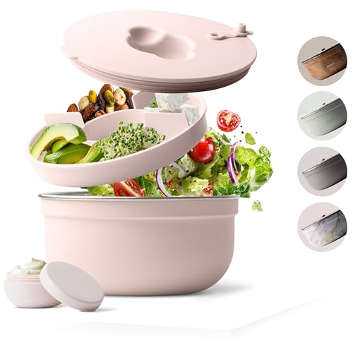 MAMEIDO Boîte à Salade à emporter 1,5 l, Lunch Box en acier, Bento Box, Saladier sans BPA, Bol avec récipient à vinaigrette étanche, Boîte à repas avec...