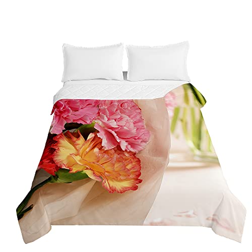 Odot Colcha Bouti de Verano, 3D Clavel Estampado Suave Microfibra Multiusos Cubrecama Lavable Acolchada Edredón Manta para Cama de Infantil Individual Matrimonio (230x260cm,Capullos 5)