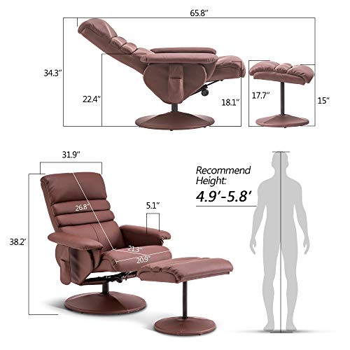 Mcombo Recliner Chair With Ottoman, Swivel Living Room Chairs, Faux Leather Reclining Chair With Massage, 7902 (Light Brown) #TOP5