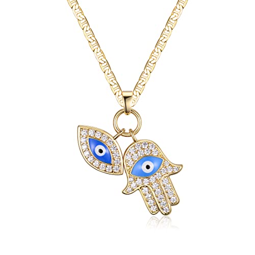 Barzel 18K Gold Plated Crystal Evil Eye Hamsa Pendant Necklace for Women