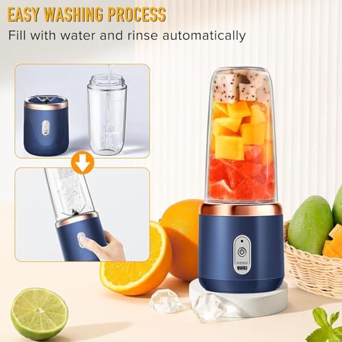 Image of Portable Blender for Smoothies & Juices, USB Rechargeable Personal Blender, 400ML Mini Juicer Mixer Grinder with 6 Stainless Steel Blades, 3 Speed Modes, 40W Powerful Motor, 1500mAh Battery