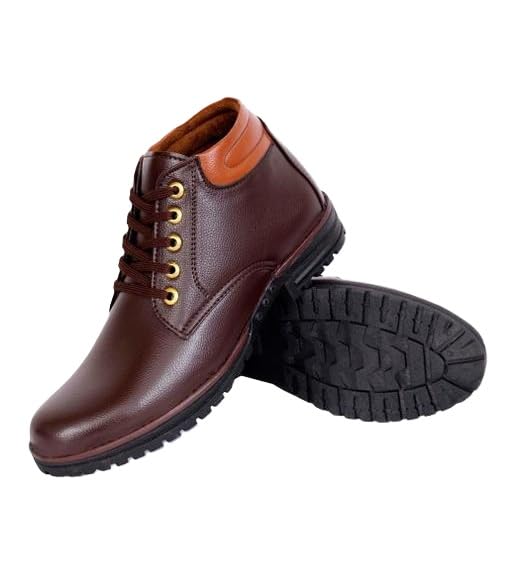 Image of Leather Men's Long Boots Stylish Lace-Up Outdoor Casual Foot with Durable TPR Sole Classic Solid Design for Daily