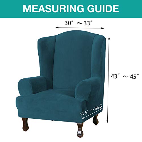 Turquoize Wing Chair Slipcover Velvet Armchair Chair Slipcovers Ultra Soft Plush Sofa Covers 1-Piece Spandex Fabric Wing Back Wingback Armchair Chair Slipcovers Deepteal #TOP4