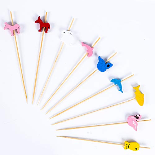 ManYee 200 Pcs Cocktail Picks Bamboo Cocktail Picks Toothpicks 4.72 Inch Fruit Kabob Skewers Sticks Food Sticks for Party Drink Fruit Dessert Appetizer