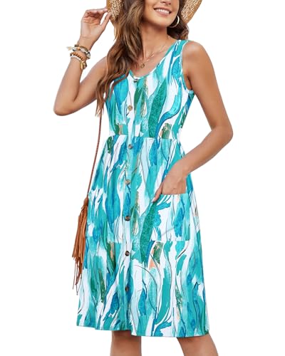 Image of MOLERANI Women Summer Dresses Sleeveless Casual Loose Swing Button Down Midi Dress with Pockets