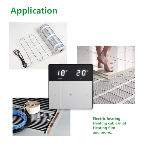Wengart Raumthermostat WG808 für Elektrische Fußbodenheizung Heizsysteme,Taste berühren AC230V Max16A mit 3m fühler,Nur für 86 * 86mm Installationsdose geeignet