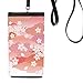 Cherry Blossoms Clouds Pink Pattern Phone Wallet Purse Hanging Mobile Pouch Black Pocket
