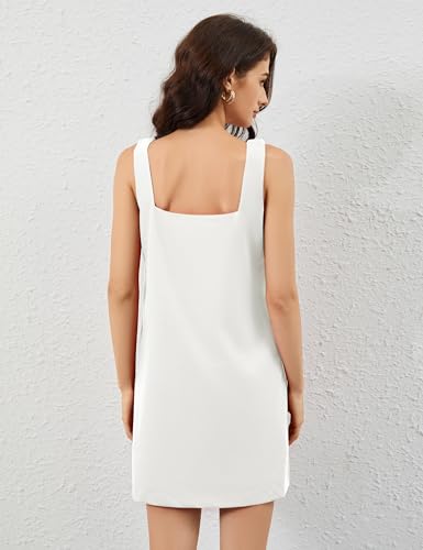 Image of Summer Linen Mini Dress for Women Sleeveless Square Neck Tank Shift Dresses Causal Backless Solid Short Sundress