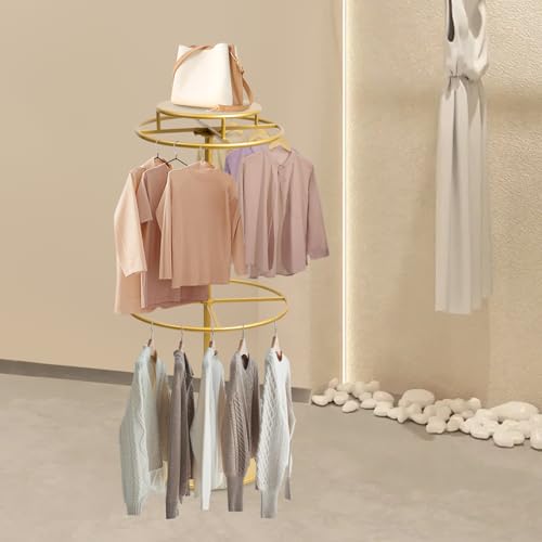 Présentoir à vêtements rond rotatif sur pied étagère portable 2 niveaux pour magasin et dressing