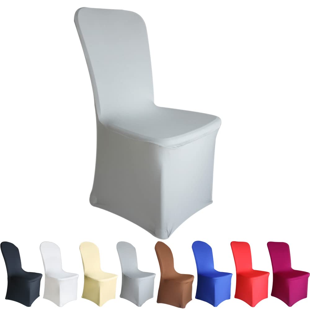 Time to Sparkle Chair Cover Spandex Lycra Stretch Slipcovers Dining Chair Cover Wedding Banquet Party Flat Front (Silver)