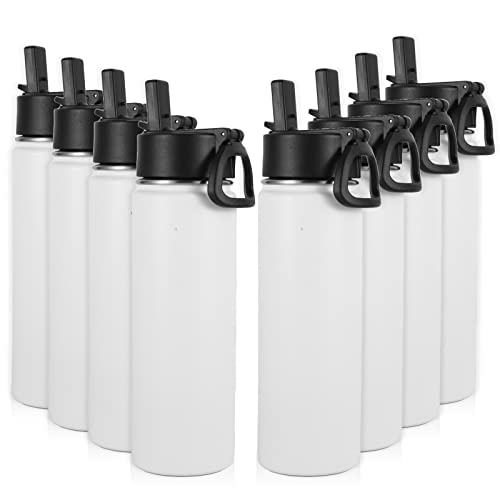 Image of Volhoply Insulated Water Bottles with Straw Bulk 8 Pack,Not Suitable for Sublimation, 22 oz Stainless Steel Sports Bottle with Handle Lid,Metal Travel Water Cups with Wide Mouth(White,8 Set)