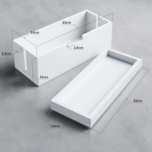 Kabelbox & Aufbewahrungsbox mit Deckel aus weißem Bambus Holz, Kabelmanagement Organizer Box – verstaut Kabel & vermeidet Kabelsalat (plastikfrei & robust mit praktischer Ablagefläche) KD Essentials