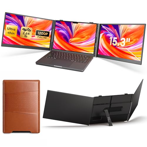 Image of NGTeco 15.3 Inch Triple Screen Extender for Laptop, 1200P Portable Monitor with H5-T Adapter, 4.6mm Ultra-Slim 2.64LB, Plug and Play for 14-17.3 Inch Mac Windows Linux Chrome OS Laptops