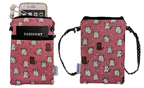 Image of Taianda Women Cell Phone Crossbody Wallet Pouch Bag (Cats Pattern Pink)