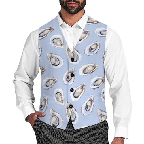 Oysters Pattern Trendy Vest Suit for Men V Neck Formal Dress Waistcoat Vests Business Slim Fit
