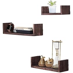 Estanterias Decorativas Conforama Comfify Estantes Flotantes Rústicos Montados en Pared en Forma de U - Juego de 3 - Grandes, Medianos y Pequeños - Estantes para Recámaras, Salones y más - Decoración de Pared - marrón