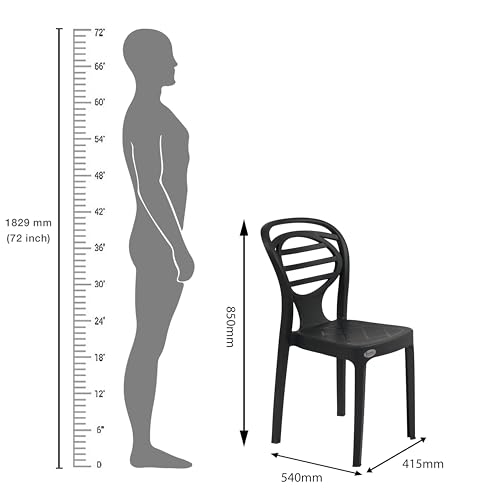 Image of Oaknest Supreme Oak Armless Plastic Dining Chair | Compact & Ergonomic Design for Home, Living Room, Balcony & Outdoor Seating | Color : Black, Set of 2