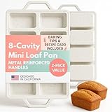2-Pack Silicone Mini Loaf Pans for Baking Bread – 8-Cavity Nonstick Baking Molds with Metal-Reinforced Handles – BPA-Free, Odor-Resistant Silicone mini bread loaf pans for Cakes & Meatloaf – Cream