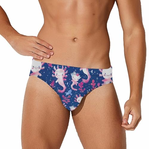 Axolotl Pattern Mens Swim Briefs Bikini Swimwear Print Beach Shorts Sexy Swimsuit M