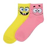 Bioworld SpongeBob SquarePants Adult Quarter Crew Ankle Socks - 2-Pack of Bikini Bottom Fun!