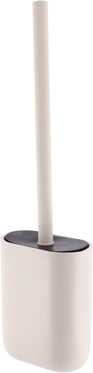 Oval Beige Toilet Brush and Holder Set - Minimalist Polyresin Base, Stainless Steel Handle, Silicone Head - Japandi Collection
