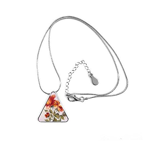 Collier pendentif triangle motif fleur rose et peinture à l'huile pour femme