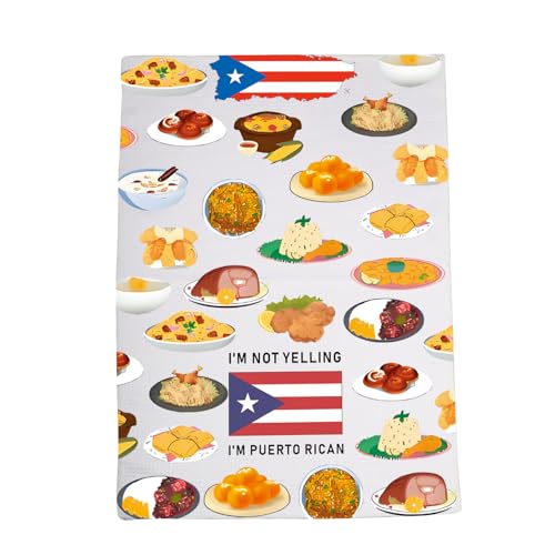 LEVLO Funny Puerto Rico Kitchen Towel Puerto Rican Foods Tea Dish Towel Puerto Rican Root Flag Gifts (I'm Puerto Rican)