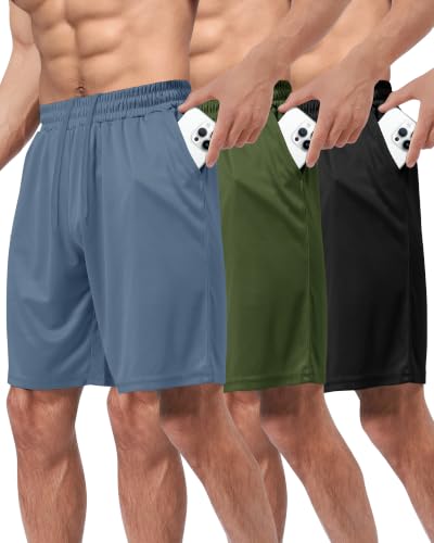 Image of BOOJO 3 Pack Gym Basketball Mens Shorts - Quick Dry Black Workout Athletic Shorts with Pockets for Casual Running(S-6XL)