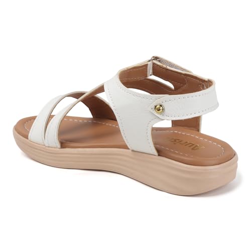 Image of Aurish Women's Flats Sandal, Flats Sandal (White, UK Footwear Size System, Adult, Women, Numeric, Medium, 6)