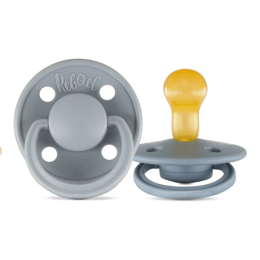 Rebael Mono Newborn Dummies 0-6 Months - Comforting Natural Rubber Round Pacifier, Safe and Easy to Sterilise Baby Soothers - 1 Pack Newborn Essentials | Cloud