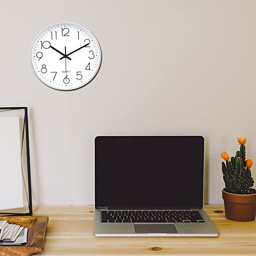 Image of jomparis 10 Inch Silver Wall Clock Battery Operated Silent & Non-Ticking Wall Clock for Home Office Bathroom