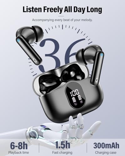 undefined Wireless Earbuds, Bluetooth 5.4 Headphones Bass Stereo, Ear Buds with Noise Cancelling Mic, LED Display in Ear Earphones Clear Calls, IP7 Waterproof Bluetooth Earbuds for Laptop/Phones/Sports, Black の商品画像 4